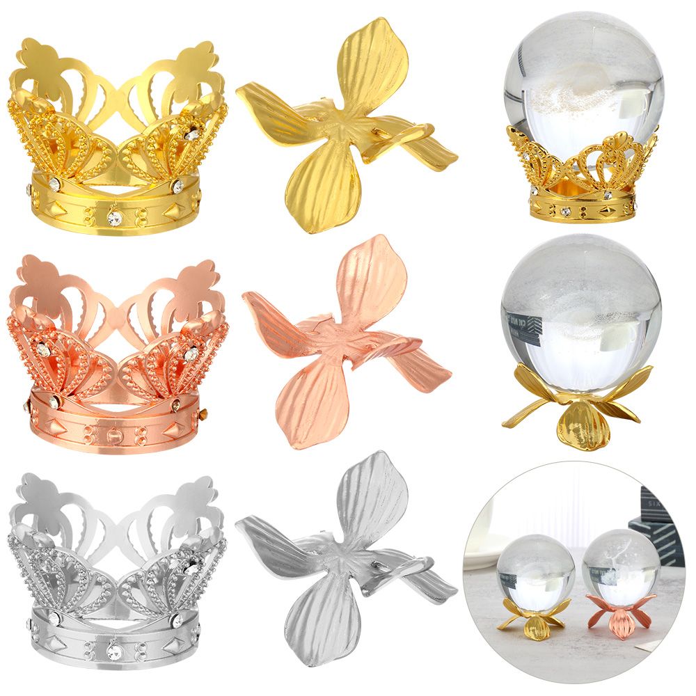 Metal Handicraft Base Crown Leaf Flower Crystal Ball Holder Sphere Stone Support Display Stand Home Decor Photography Props Gift