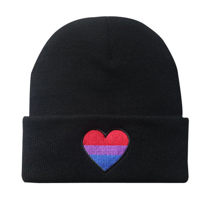 Rainbow Heart Embroidery Knitted Hat Winter Autumn Pride Beanie Cap