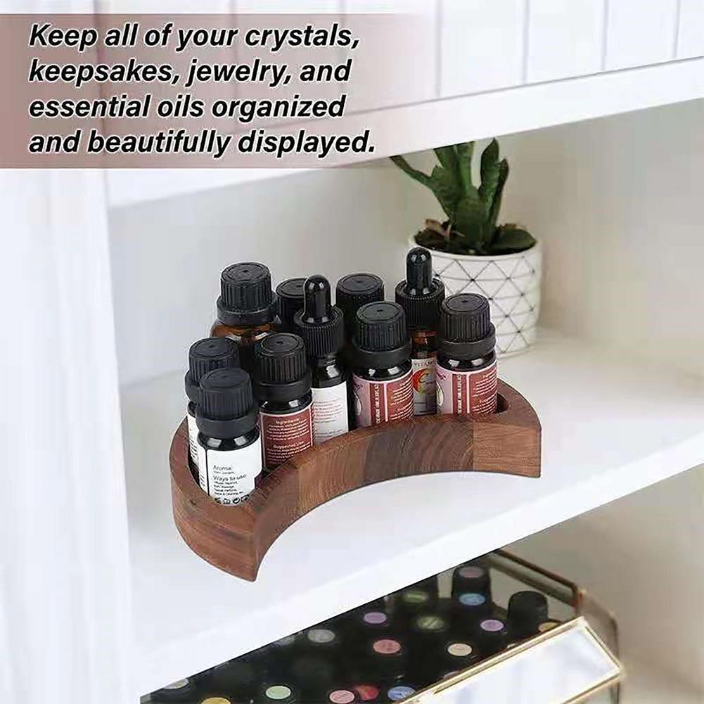 Wooden Serving Tray Moon Shape Jewelry Plate Crystal Display Holder Healing Stones Storage Pallet Home Storage Decoration