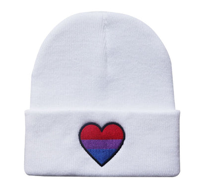 Rainbow Heart Embroidery Knitted Hat Winter Autumn Pride Beanie Cap