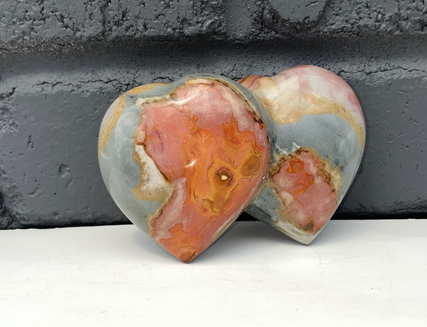 Mookaite/ Polychrome Jasper Double Heart Carvings