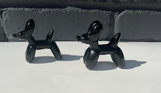 Black Obsidian Balloon Dog Carvings, Real Crystal