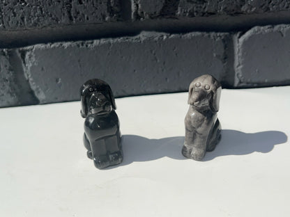 Silver Obsidian Dog Carvings