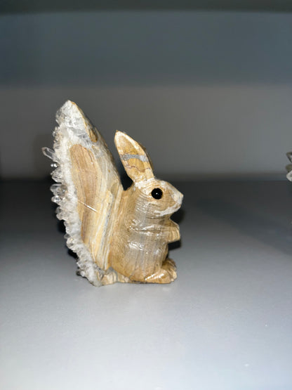 Quartz cluster Rabbit Carving