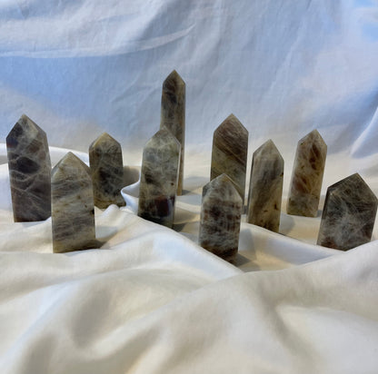 Black Moonstone Real Crystal Towers