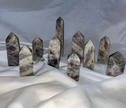 Black Moonstone Real Crystal Towers