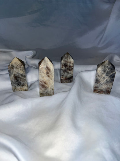 Black Moonstone Real Crystal Towers