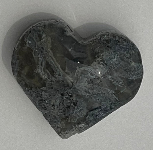 Moss Agate Heart Carving, 1.7 inch