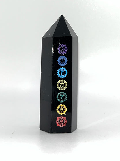 Black Obsidian, 7 Chakra Towers, 4inch unique material