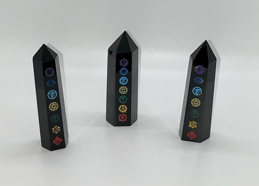 Black Obsidian, 7 Chakra Towers, 4inch unique material