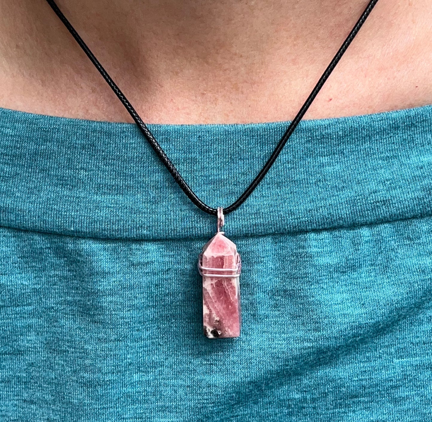 Rhodochrosite Mini Tower Pendant Necklace, Handmade!