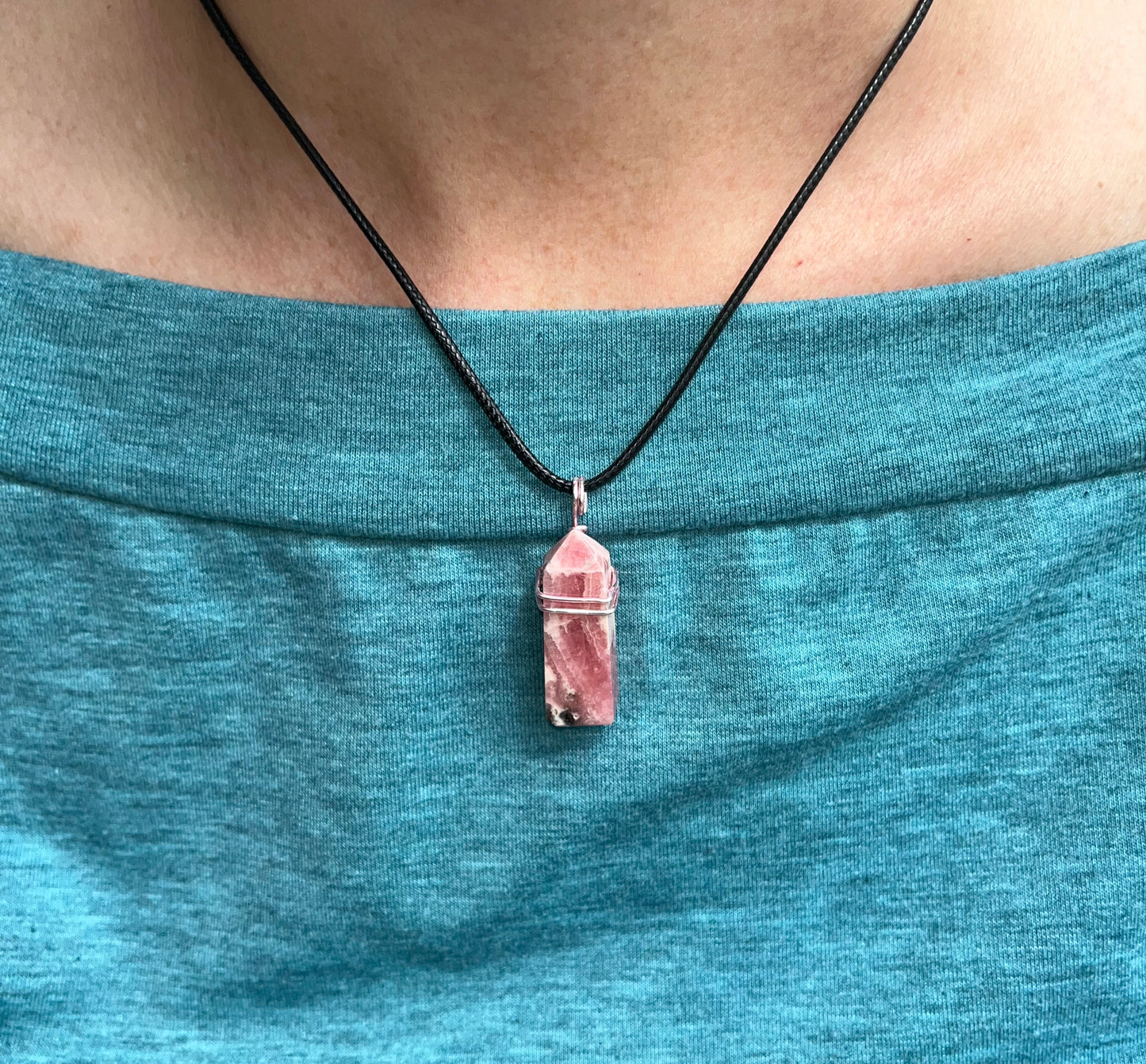 Rhodochrosite Mini Tower Pendant Necklace, Handmade!