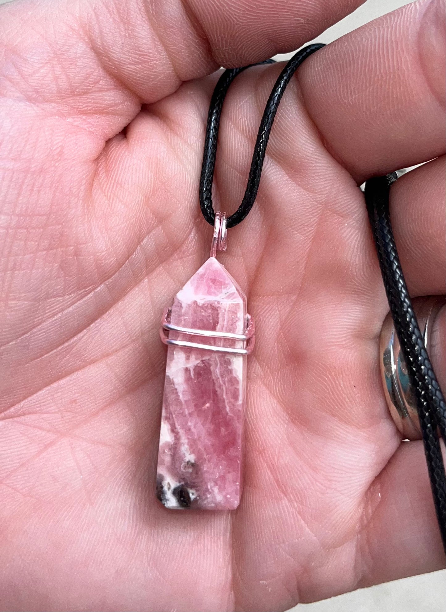 Rhodochrosite Mini Tower Pendant Necklace, Handmade!