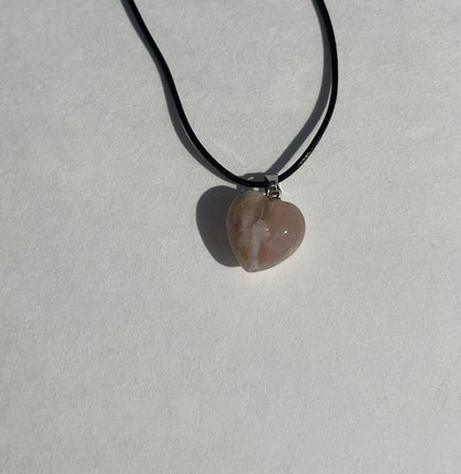 Flower Agate Heart Pendant Necklace