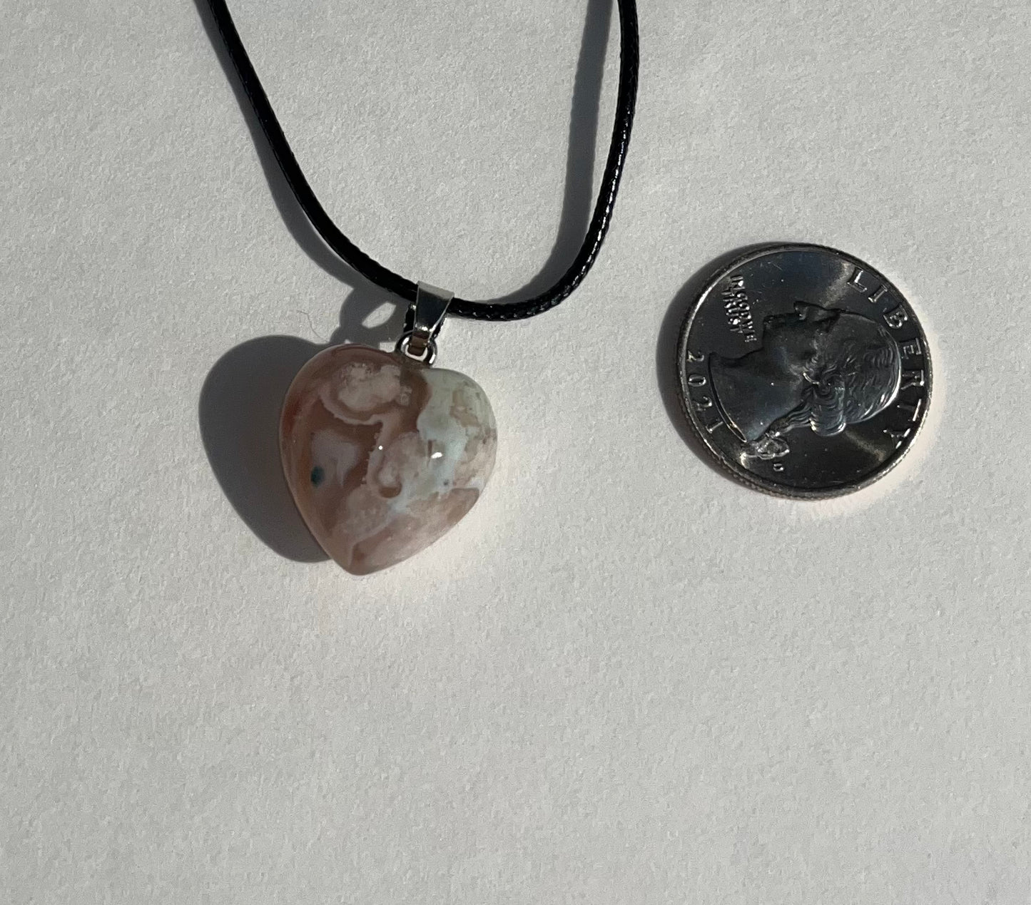 Flower Agate Heart Pendant Necklace