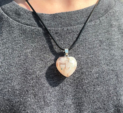 Flower Agate Heart Pendant Necklace