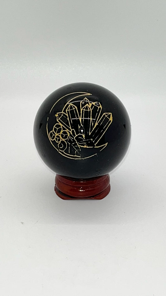 Black Obsidian Sphere with Designs