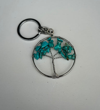 Blue Howlite Tree of Life Keychain