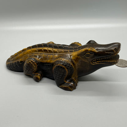 Tiger's Eye Crystal Alligator Carving