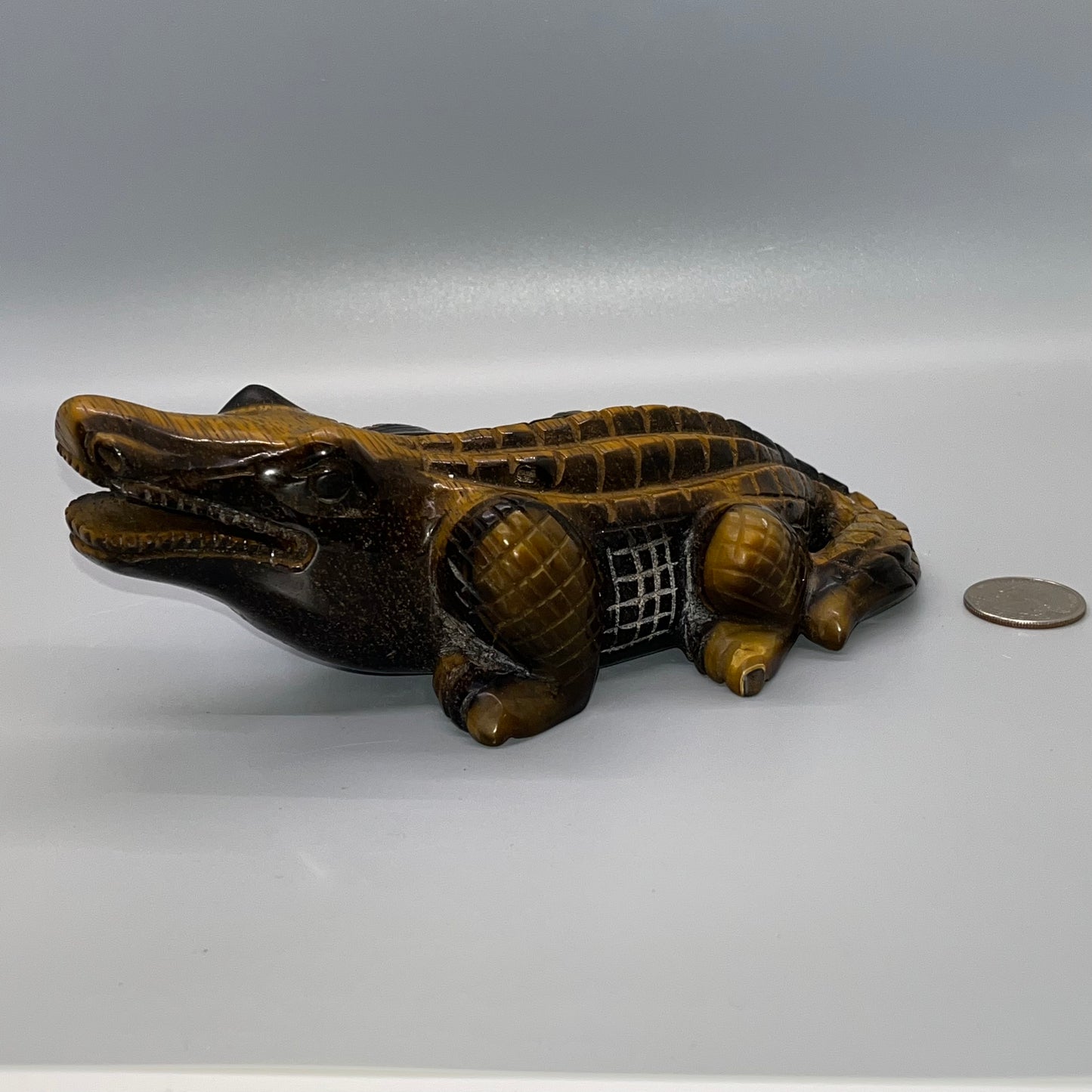 Tiger's Eye Crystal Alligator Carving