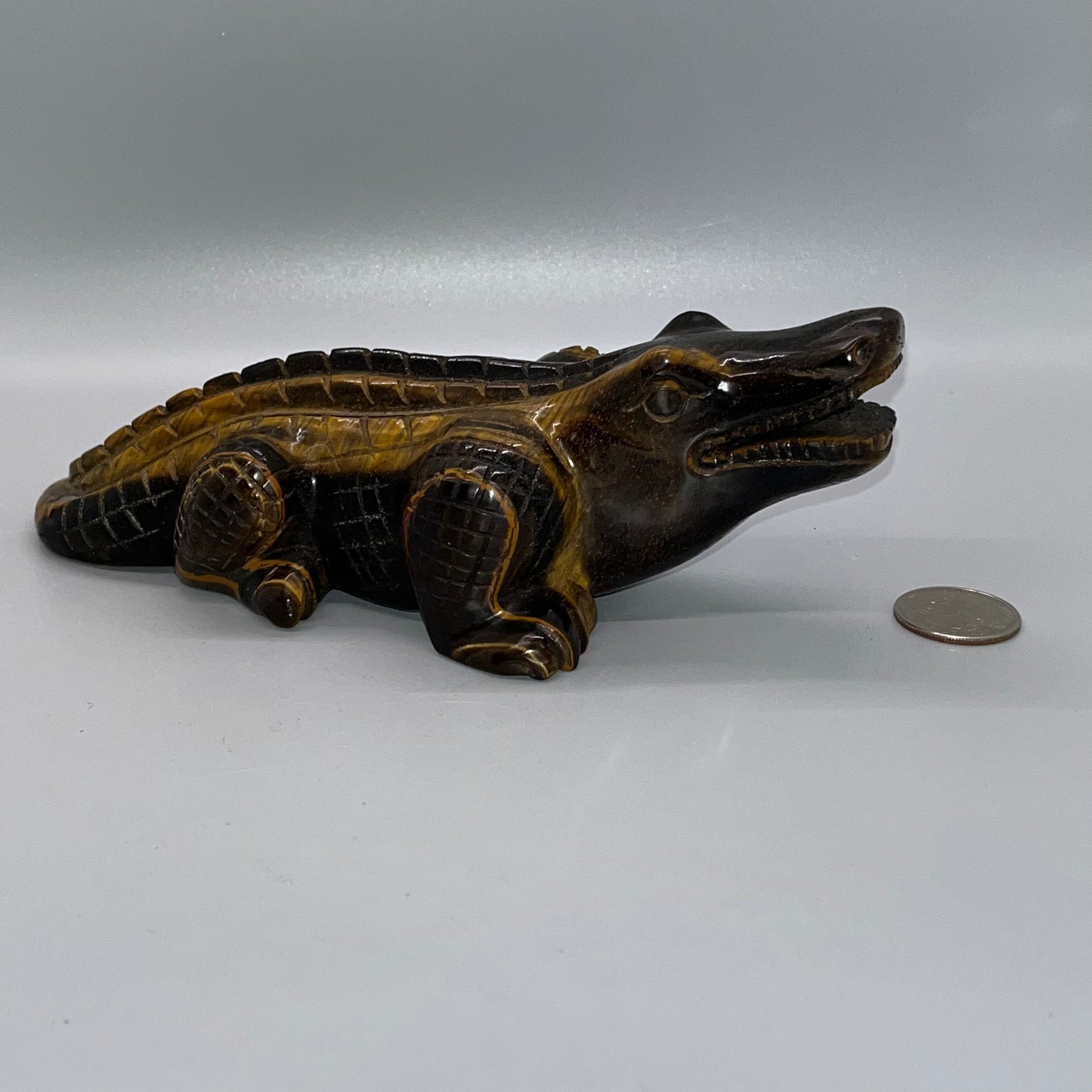 Tiger's Eye Crystal Alligator Carving