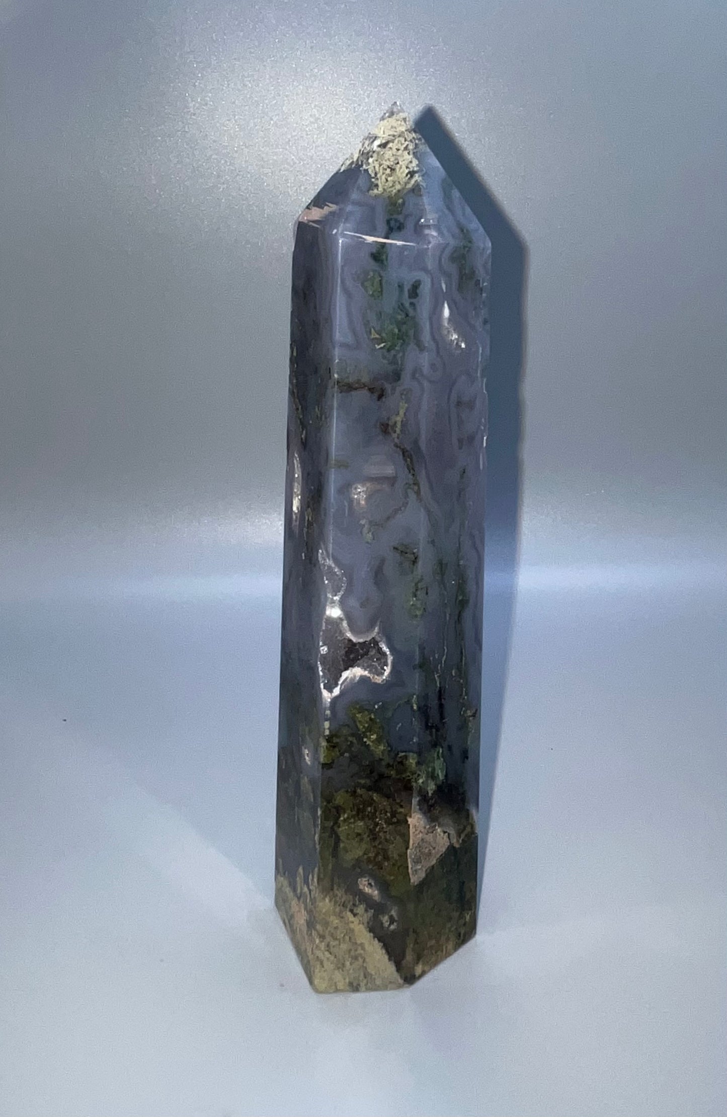 Blue Moss Agate Real Crystal Towers