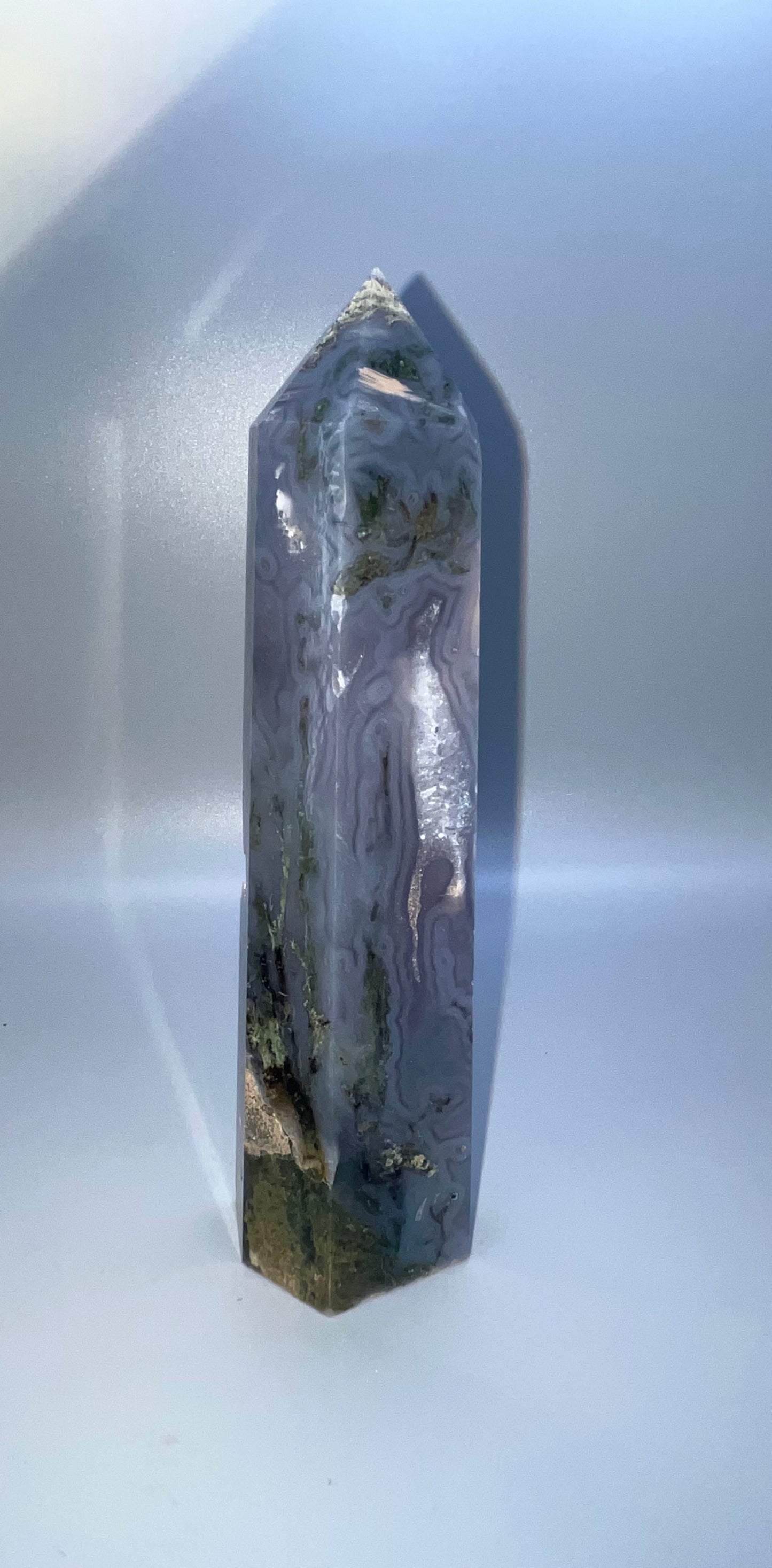 Blue Moss Agate Real Crystal Towers