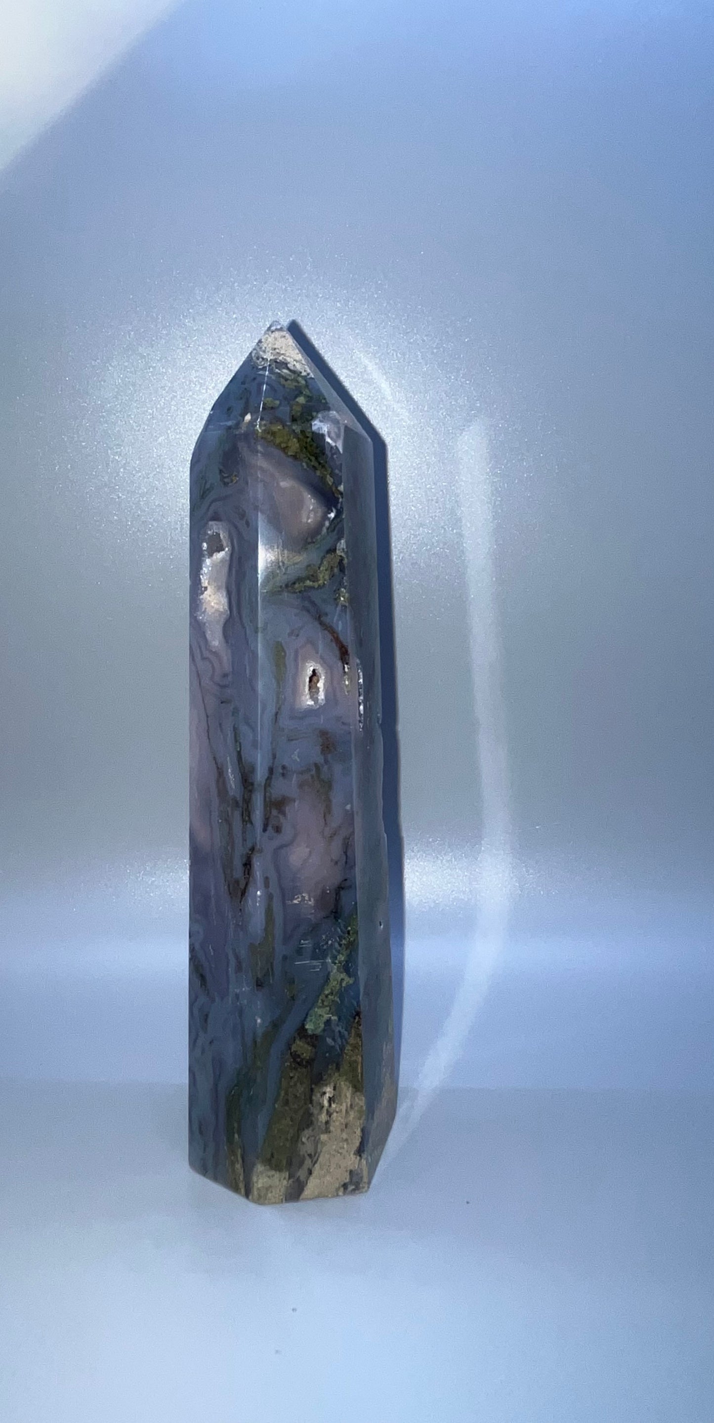 Blue Moss Agate Real Crystal Towers