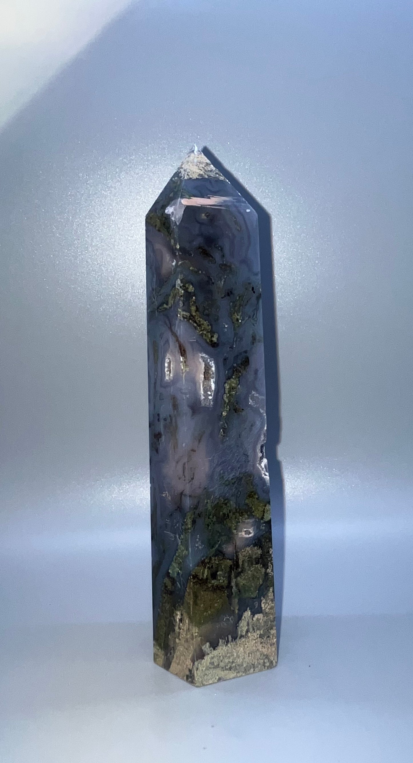 Blue Moss Agate Real Crystal Towers