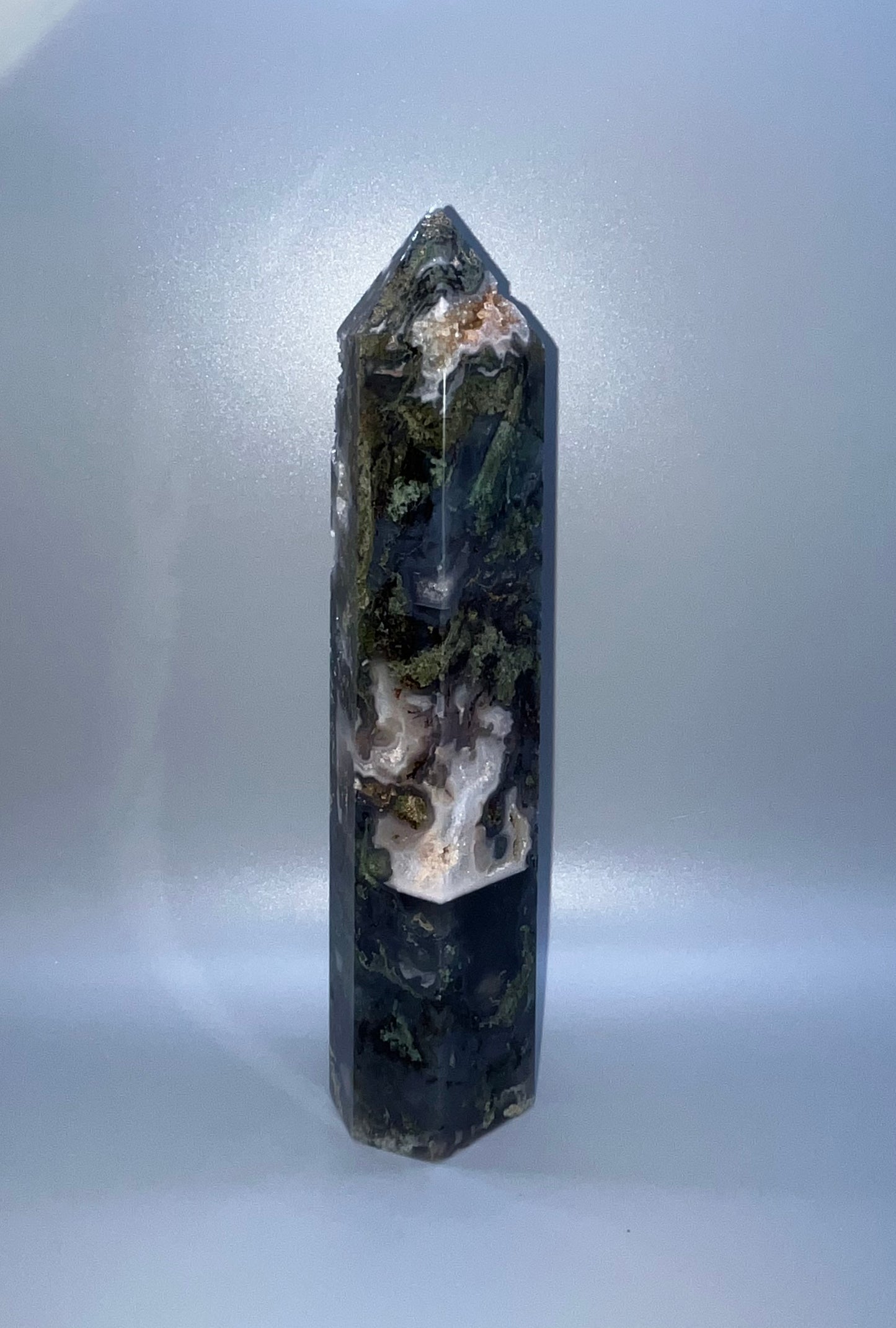 Blue Moss Agate Real Crystal Towers