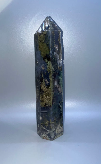 Blue Moss Agate Real Crystal Towers