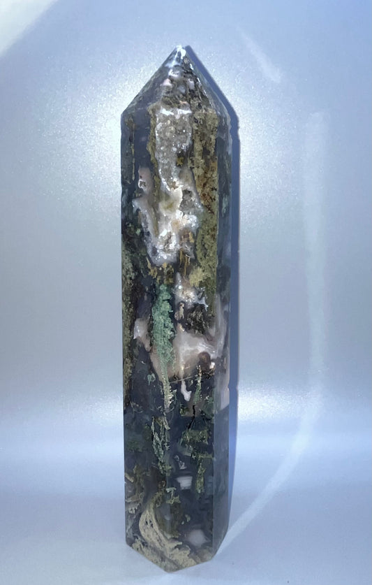 Blue Moss Agate Real Crystal Towers