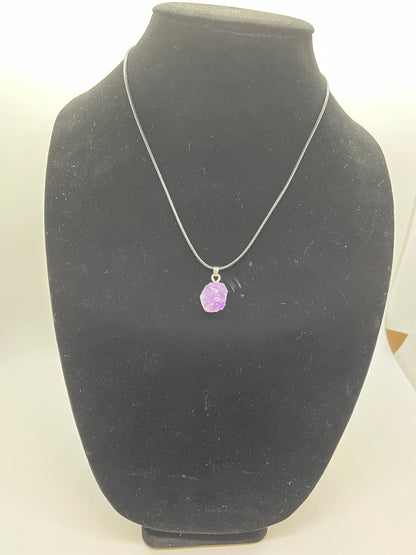 Raw Amethyst Pendant Necklace, Hand Made