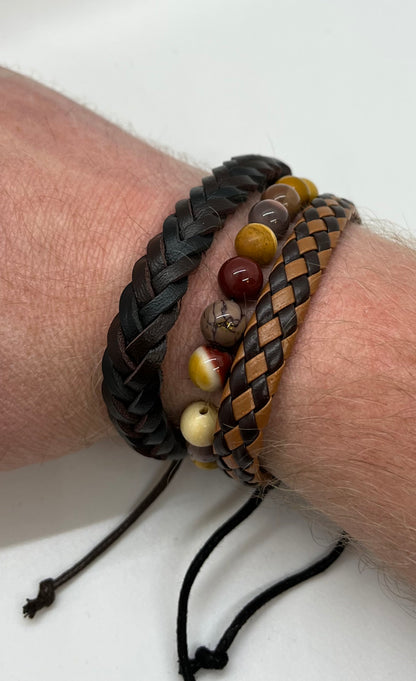 Mookaite and Braided Bracelet set