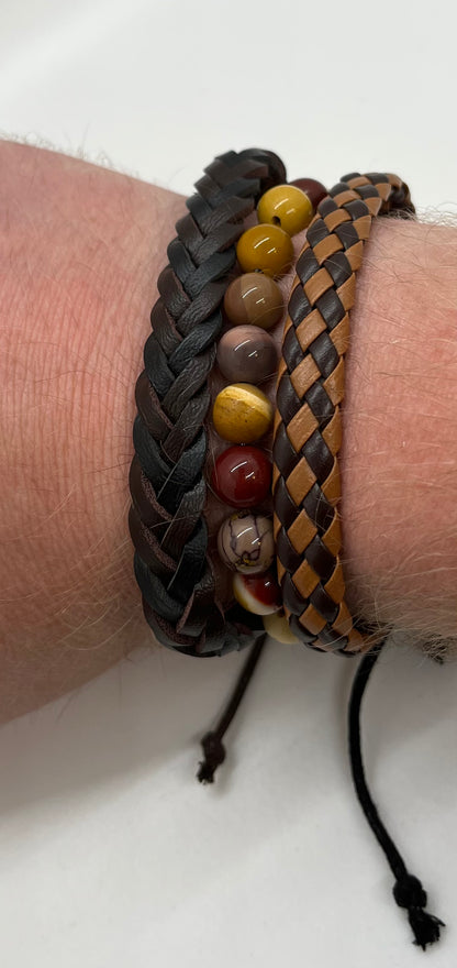 Mookaite and Braided Bracelet set