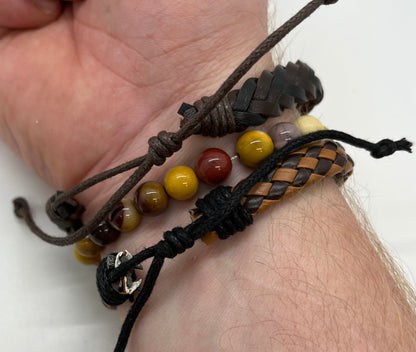 Mookaite and Braided Bracelet set