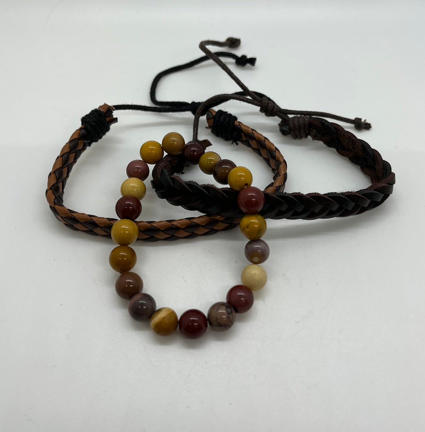 Mookaite and Braided Bracelet set