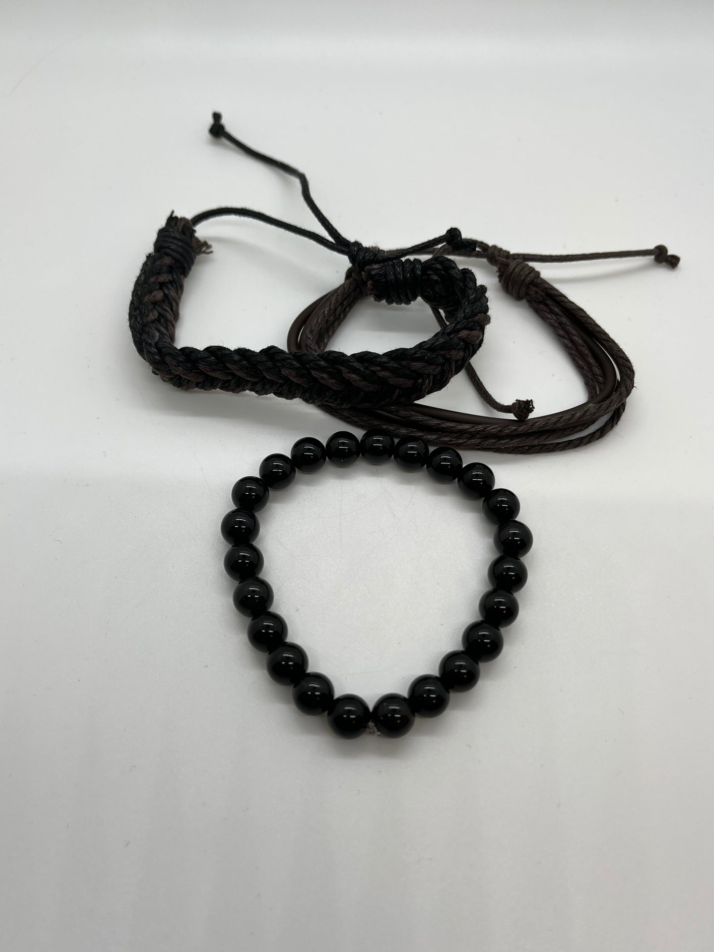 Black Obsidian and Braided Bracelet set