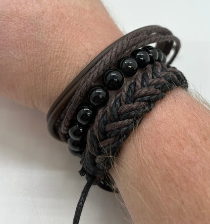 Black Obsidian and Braided Bracelet set