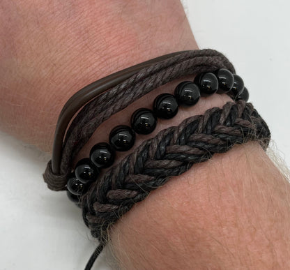 Black Obsidian and Braided Bracelet set