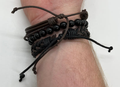 Black Obsidian and Braided Bracelet set