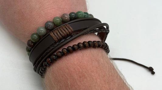 Braided bracelet set with Ocean Jasper and Moss agate