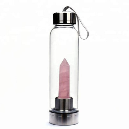 1PC Natural Quartz Gemstone Glass Water Bottle Direct Drinking Cup Glass Crystal Obelisk Wand Healing Wand Bottle Rope