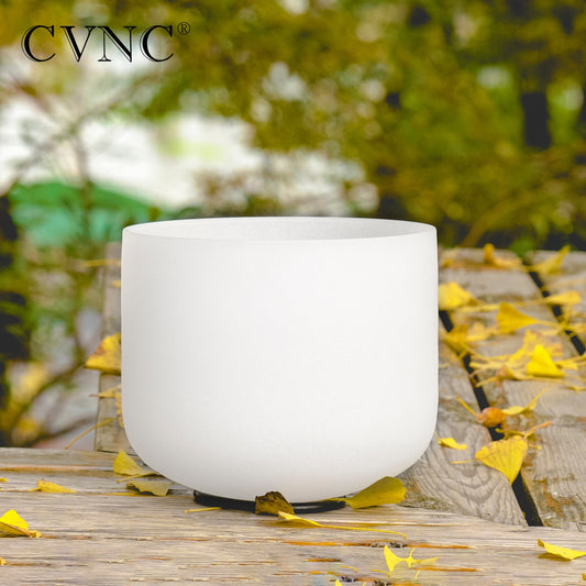 CVNC 8 Inch White Frosted Quartz Crystal Singing Bowl for Sound Healing Meditation Yoga with Free Mallet