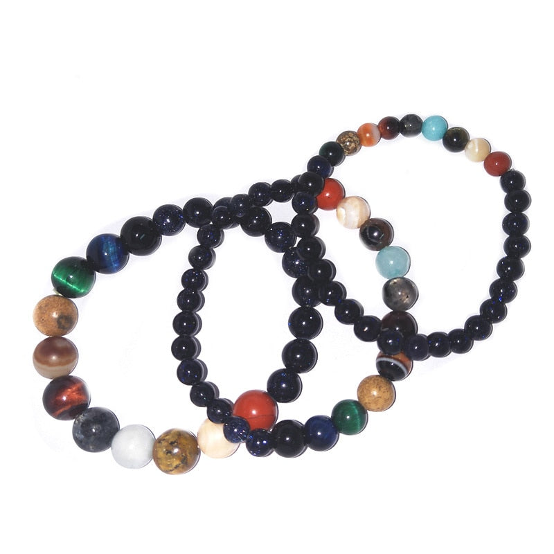 Lovers Eight Planets Natural Stone Bracelet Universe Yoga Chakra Galaxy Solar System Beads Bracelets for Men Women Jewelry