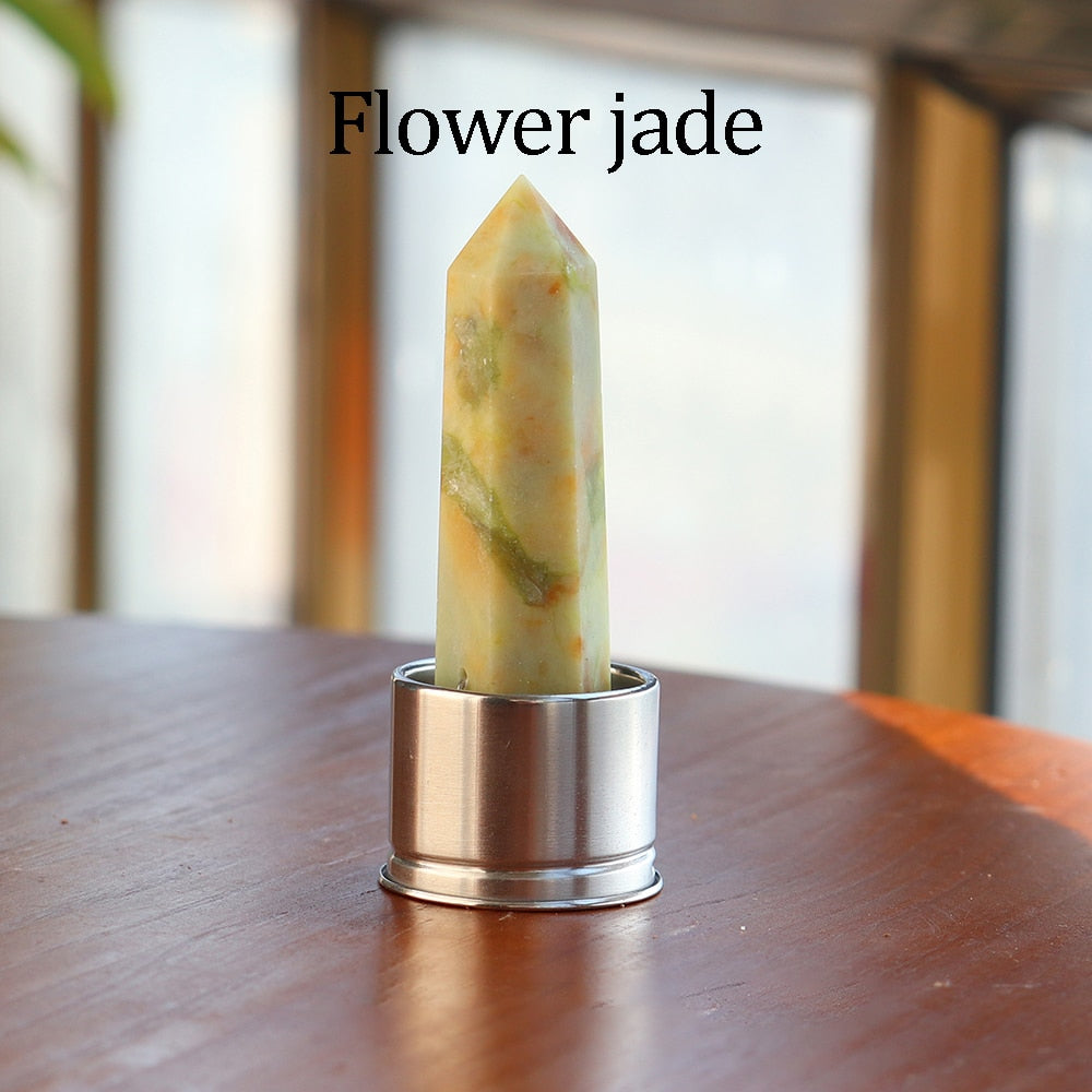 1pc Natural Crystal Column with Base for Water Bottle Replacement Crystal Rose Quartz Energy Amethyst Tower Decoration