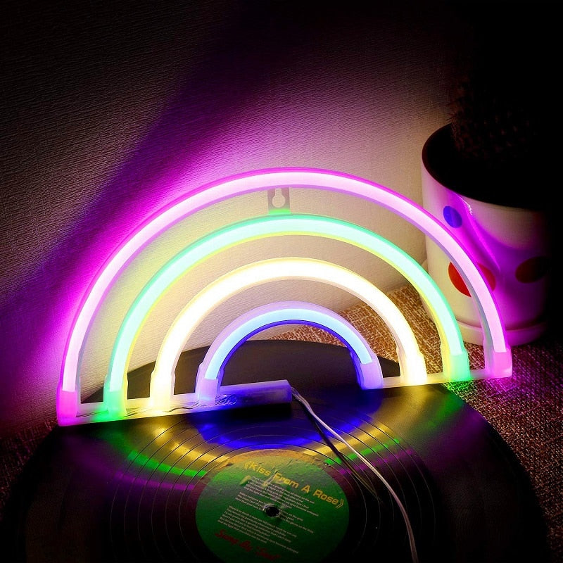 USB Battery Powered Creative LED Neon Light Sign LOVE Cat Rainbow Lip Neon Lamp For Party Wedding Bedroom Home Decor Night Lamp