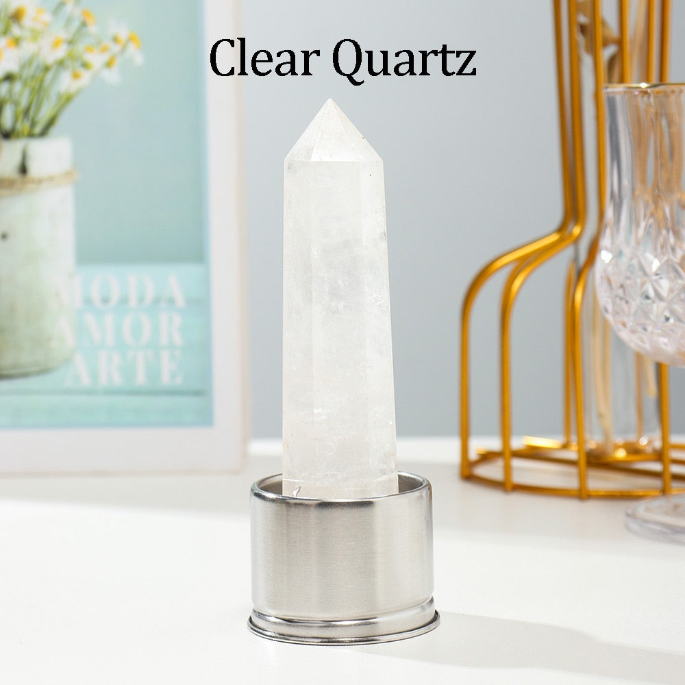 1pc Natural Crystal Column with Base for Water Bottle Replacement Crystal Rose Quartz Energy Amethyst Tower Decoration