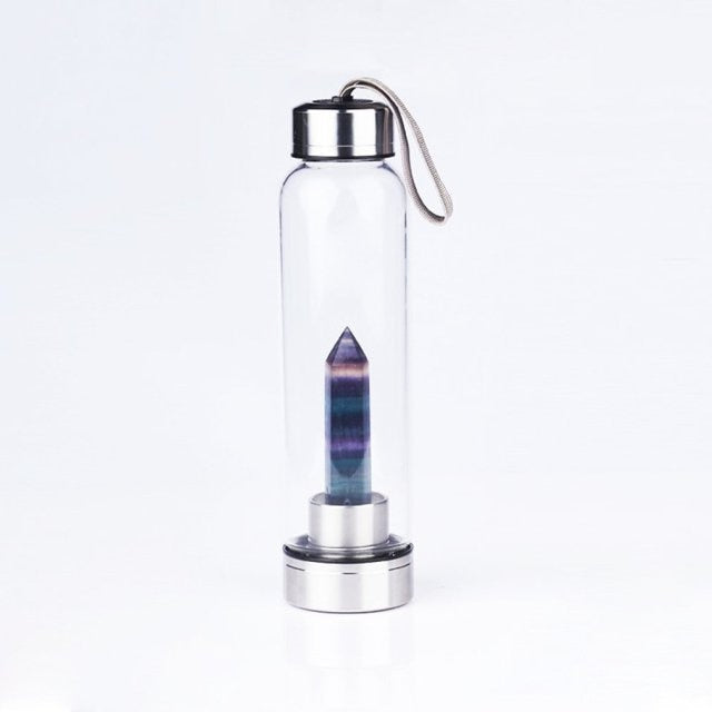 1PC Natural Quartz Gemstone Glass Water Bottle Direct Drinking Cup Glass Crystal Obelisk Wand Healing Wand Bottle Rope