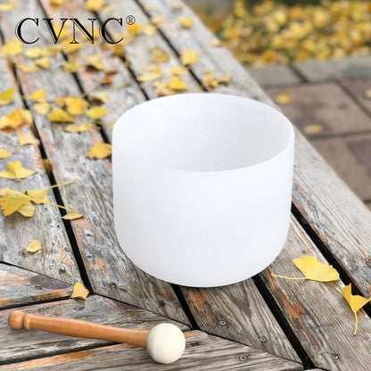 CVNC 8 Inch White Frosted Quartz Crystal Singing Bowl for Sound Healing Meditation Yoga with Free Mallet